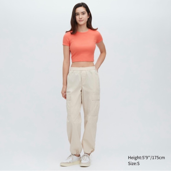 Uniqlo Ribbed Crew Neck Short-Sleeve Cropped T-Shirt, Orange, XL - Picture 11 of 15